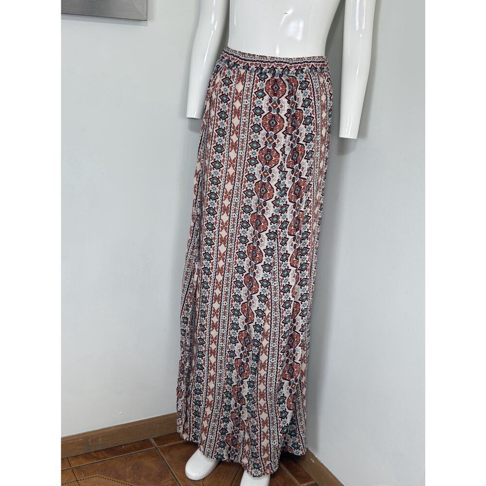 Women’s Aztec Print Maxi Skirt Cover Up Boho Hippie Festival High Side Slits M
